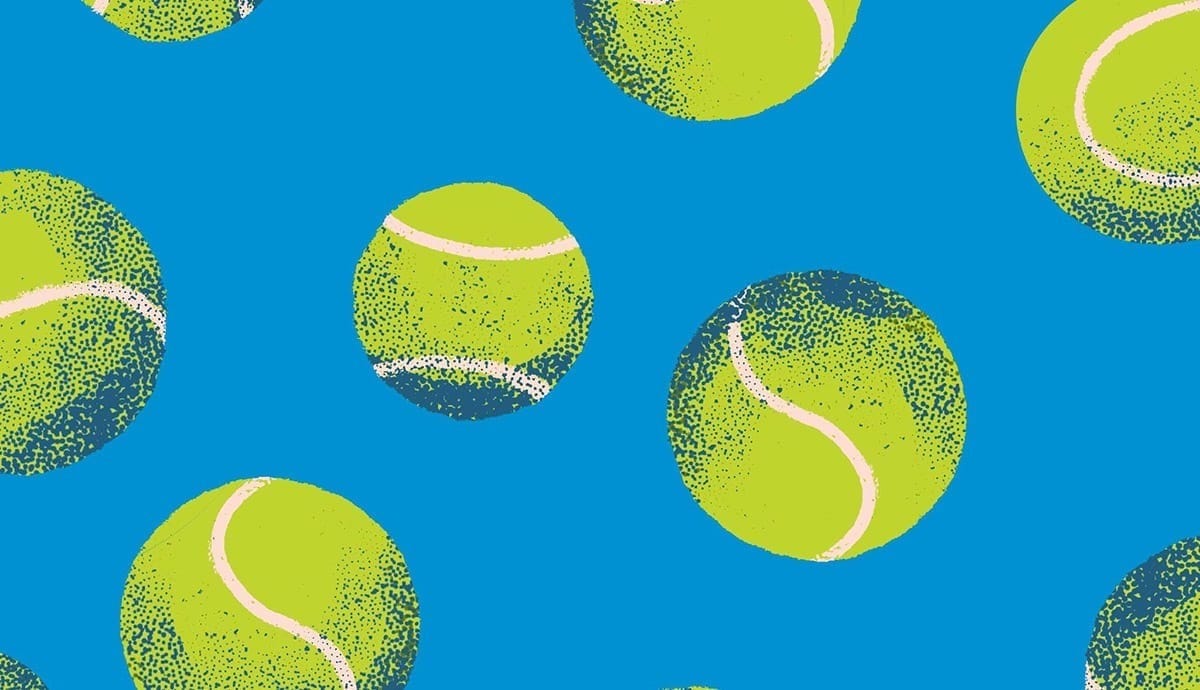 Tennis ball artwork with in the blue and yellow theme colors of the Australian Open.